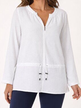 Pure Jill Fit Casual NWT White Full Zip And Drawstring Collarless Jacket XL